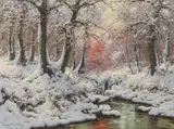 László Neogrády, Winter scenery with small creek, oil on canvas