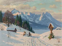 A sunny winter's day by Fritz Müller-Landeck, oil on canvas, sold Mar 2022
