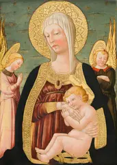 Neri Di Bicci, Madonna with child and two angels, oil, tempera and gold ground on wood, parqueted