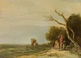 Jan van Goyen, Resting figures by a country lane, oil on panel, parqueted, unframed