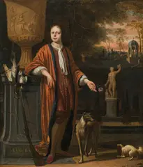 Ludolf Backhuyzen, Male portrait ("Self-portrait as a hunter" ?), 1687, oil on canvas