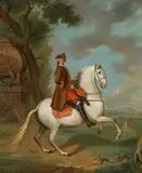 Nobleman riding on a white horse by Tobias Querfurt the Younger, oil on canvas, sold Mar 2022