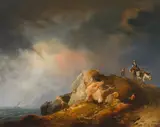 Coast with sumpters by Johann Christian Brand, c. 1780/90, oil on panel, sold Mar 2022