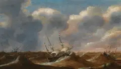 Claes Claesz. Wou, Ships on stormy sea, oil on panel