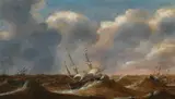 Claes Claesz. Wou, Ships on stormy sea, oil on panel