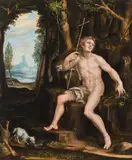 Jakob de Backer, Saint John with cross and lamb, oil on panel