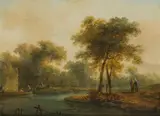 Christian Hilfgott Brand, Conversation by the river, oil on metal