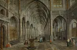 Hans Vredeman de Vries, Das Sakrament the letzten Salbung" (church interior), 1600, oil on panel