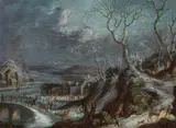 Dirk Dalens, Winter landscape with snowy ridgeway, oil on copper