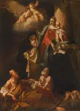 Madonna with child, surrounded by Saints and putti by genannt il Chiozotto Antonio Marinetti, oil on canvas, sold Mar 2022