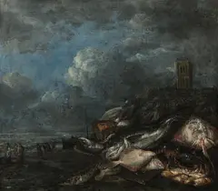 Abraham van Beijeren, Still life with fish, lobster and crab, oil on canvas