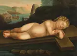 Cristofano Allori, Christ child asleep on the cross, oil on metal