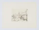 Rudolf Hradil, o.T. (Ansicht Salzburg mit Tempelfassade), Radierung auf Papier