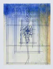 Hermann Nitsch, Unterirdische Theateranlage, 2003, Vernis mou Strichätzradierung, handkoloriert; gerahmt