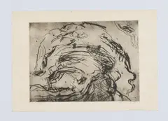 Peter Pongratz, Selbstporträt mit lederner Mütze, 1965, Radierung auf Papier