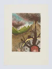 Peter Pongratz, Vulkanische Landschaft, 1971, Farbradierung auf Papier