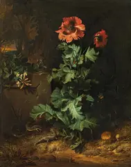 Otto Marseus van Schrieck, Forest floor still life with poppy, lizard and snake, c. 1670, oil on canvas