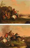 Jakob Christian Seng, Siege and cavalry battle (counterparts), oil on canvas