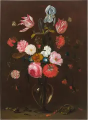 Bouquet of flowers in glass vase with lizard by Jan van Kessel the Elder, oil on copper, offered Jul 2021