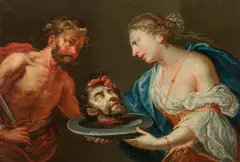 Salome receiving the head of Saint John the Baptist by Johann Georg Platzer, oil on panel, sold Jul 2021