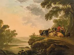 Landscape with shepherds by Aelbert Cuyp, oil on panel, offered Jul 2021