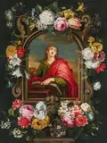 Jan Brueghel the Younger, Flower cartouche with John the Evangelist
