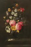 Jan Anton van der Baren, Bouquet of flowers in a glass vase, oil on canvas