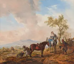 Ferdinand Kobell, Landscape with equestrians, oil on panel