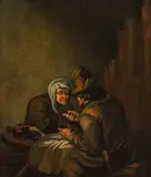Adrian Brouwer, Couple in an interior, oil on panel