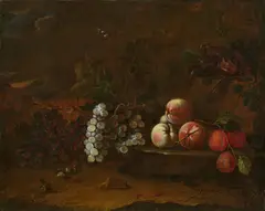 Still life with fruits in a landscape by Karl Wilhelm de Hamilton, oil on canvas, unframed, offered Jul 2021