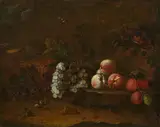 Karl Wilhelm de Hamilton, Still life with fruits in a landscape, oil on canvas, unframed