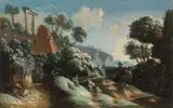 Hubert Robert, Landscape with ruins, oil on canvas; unframed
