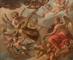 Carlo Carlone, Angels choir making music (sketch), oil on panel