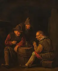 Three peasants in the tavern by Egbert van Heemskerck, oil on canvas, sold Jul 2021