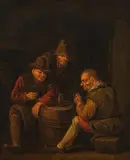 Egbert van Heemskerck, Three peasants in the tavern, oil on canvas