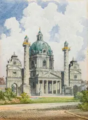 Robert Raschka, St. Charles Church in Vienna, 1893, watercolour on paper