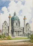 Robert Raschka, St. Charles Church in Vienna, 1893, watercolour on paper