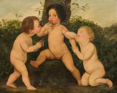 Wenzel (Norbert) Schránil, Three putti making music, 1843, oil on canvas