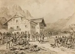 Franz Xaver von Pausinger, Royal hunt near Bad Ischl, India ink, wash, on paper