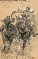 Ludwig Koch, Soldiers riding, 1916, pencil, India ink, heightened with white on paper