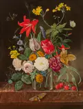 Franz Xaver Pieler, Bouquet of flowers in a glass vase, 1942, oil on panel