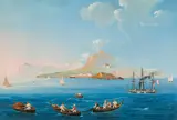 View of the island of Procida and Ischia in the Gulf of Naples by Neapolitan Master of the 19th Century, gouache on paper, sold Jul 2021
