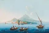 Boats in the Gulf of Naples by Neapolitan Master of the 19th Century, gouache on paper, sold Jul 2021