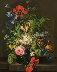 Sebastian Wegmayr, Still life of flowers with roses and tulips, 1822, oil on panel