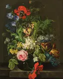 Sebastian Wegmayr, Still life of flowers with roses and tulips, 1822, oil on panel