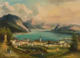 Ferdinand Lepié, View of Gmunden at Lake Traunsee, oil on canvas