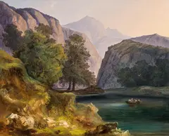 Wilhelm Steinfeld, Mountain landscape with a lake in the Salzkammergut, oil on canvas
