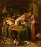 Johann Baptist Sonderland, Kosaken bei einem Gelehrten einkehrend" (cossacks at the scholar's place), oil on canvas