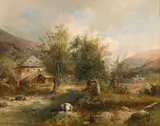 Emil Barbarini, Mühle bei Kirchberg am Wechsel (mill near Kirchberg am Wechsel), oil on panel