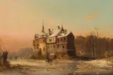 Carl Hilgers, Moated castle in a wintry landscape, 1845, oil on canvas